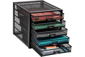 Mind Reader File Storage Drawers, Desk Organizer, Multi-Purpose, Crafts, Office, Metal Mesh, 11" L x 14" W x 11" H, Black, 5 Drawer