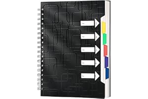 ‎CAGIE CAGIE Notizbuch mit Register A5 Liniert Spiralbindung 240 Seiten (120 Blatt) Klein Spirale Notizblock Block mit Register für Arbeit Office Schule College Essentials, Schwarz, 15x 21 cm