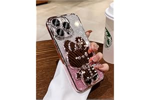 BSLVWG Kompatibel für iPhone 15 Pro Fall Nett,Gradient Glitter Bling Abdeckung mit Kaninchenspiegel, Anti-Kratzer Soft TPU Slim Fit Stoßfeste Schutzhüllen mit Ständer für Frauen Mädchen (Rosa)