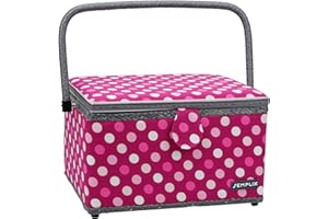 ‎SEMPLIX SEMPLIX Nähkorb Größe L, Polka Dots Beere/Rosa (30,5x22,5x19cm), Nähkästchen im frechen Punktedesign, Naehkasten in 5 trendigen Farben