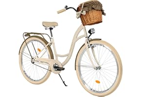 MILORD. 28 Zoll 1-Gang Creme-braun Komfort Fahrrad mit Korb und Rückenträger, Hollandrad, Damenfahrrad, Citybike, Cityrad, Retro, Vintage