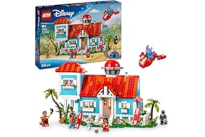 LEGO ǀ Disney Casa en la Playa de Lilo y Stitch de Juguete con 6 Habitaciones, Observatorio, Nave Espacial, 5 Minifiguras, Tabla de Surf y Más, Regalo de Cumpleaños para Niñas y Niños de 9+ Años 43268