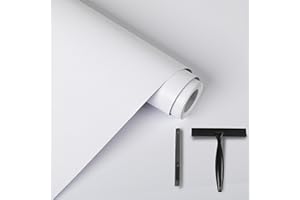 Alened White Vinyl Wrap Sticky Back Plastic Matt 30x200cm Toolkit Included, White Self Adhesive Wallpaper Peel and Stick Waterproof Removable for Kitchen Cupboard Cabinets Table DIY Furniture Walls