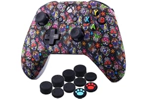 YoRHa Impresión Caucho de Silicona Funda Skin Case Carcasas Piel para Xbox One S/X Mando Controller x 1 (Madeup Skulls II) Con Agarres para el Pulgar Thumb Grip x 10