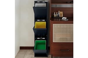 VEEHAUS Küche Mülleimer Für Den Vielseitigen Einsatz Mit Klappen Aus Edelstahl Stilvoller Abfalleimer Für Eine Effiziente Und Praktische Aufbewahrung Anthrazit (3 x 15 LT - 45 LT)