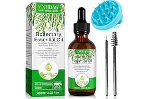 VXHDAG Olio di rosmarino con massaggiatore del cuoio capelluto - 100% naturale puro per ciglia e sopracciglia, nutre il cuoio capelluto, stimola la crescita dei capelli di tutti i tipi 60ML