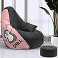 Biggie Bean Bag with Beans Filled 5XL Bean Bag with Free Cushion and Footrest - Official : BeanArt Combo (Matching Color : Printed, Chill - Black Peach)