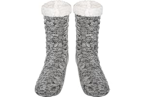 SIMIYA Herren Kuschelsocken, rutschfest Wintersocken Stoppersocken, anti Rutsch warme Hüttensocken Haussocken, 1 Paar