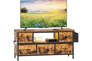 Dripex TV Cabinet Stand Unit for TVs up to 55 Inches with 5 Foldable Drawers Storage Organizers and Open Shelves with RGB LED Lighted TV Gaming Entertainment Center for Living Room (100 x 35 x 50CM)