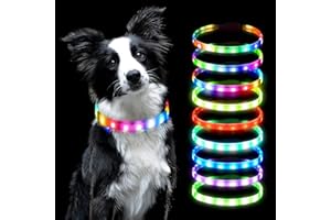AUAUY Collier Lumineux LED pour Animaux Rechargeable USB, Découpable Imperméable Réglable pour Petits, Moyens et Grands Chiens et Chats (Multicolore)