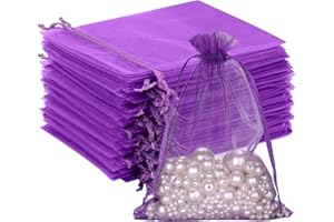 G2PLUS Purple Organza Gift Pouches, 10x15 CM Medium Organza Favour Bags, 100 PCS Wedding Jewelry Bags, Clear Mesh Pouches Perfect for Wedding, Christmas, Birthday, Anniversary