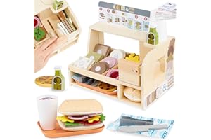 Mamabrum Paninoteca in Legno per Bambini 3+, Ristorante Giocattolo con Cibo e Accessori - Giochi di Ruolo per Chef, Panini e Cucina Giocattolo