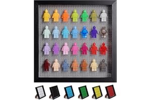 Tapeera Black Wooden Minifigure Display Case - Memorabilia Display Case for Figures - 11 x 11 Inch Shadow Box Frame - Wall and Table Top With Dust Protection - Up To 28 Figures (Grey, 3cm Depth)