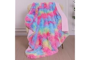 KANKAEU Coperta 200x220cm, Coperta Pelliccia Arcobaleno Caldo, Coperta di Pecora Sherpa, Fluffy di Alta Qualità, Coperta Plaid Morbida e Confortevole, Coperta Pelosa per Divano, Copriletto