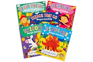 Anila's Children's Magic Paint with Water Books, Dinosaur, Unicorn, Mermaid, Brave Knight, Things That Go - Set of 5