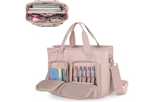 Teamoy Large Capacity Journal Supplies Storage Case School Supplies Organizer with Detachable Strap Shoulder for Books, IPad, Journal Supplies, Pink