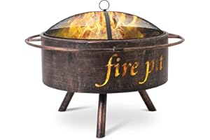 TLGREEN Palenisko z ochroną przed iskrami, kosz paleniskowy, palenisko ogrodowe, palenisko w zestawie z pogrzebaczem, farba miedziana w stylu retro, łatwy montaż, średnica pierścienia zewnętrznego 74 cm, średnica pierścienia wewnętrznego 60 cm