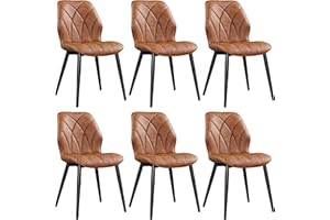 Yaheetech Dining Chairs Set of 6 Modern Faux Leather Dining Room Chairs with Petal Accented Back and Sturdy Metal Legs Padded Kitchen Chair for Dining Room, Kitchen and Bedroom, Retro Brown
