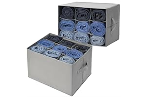 Homsorout Drawer Organiser, 2 Pack Wardrobe Clothes Organisers Thickened Closet Storage Box Large 18 Cell Foldable Drawer Dividers Organizer for Jeans, Shirts, Sweater Grey