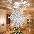Puntale Albero Natale, Stella di Natale per Albero 25 cm, Stelle Dell'Albero di Natales Con Design in Metallo e 20 Luci LED per La Stella Puntale Alberos Natales (Argento