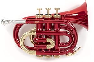Roy Benson Bb pocket trumpet PT-101R (campana in ottone di precisione, leadpipe in ottone dorato, tromba tascabile di qualità, inclusa custodia protettiva rettangolare, con funzione di zaino), Rosso