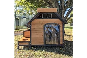 Animal Valley – Casita para perros Beauceron con techo vegetal, Casita Perro Exterior – Madera y Shingle – 115 x 105 x 105 cm – Talla M – Beige y negro – para perros medianos