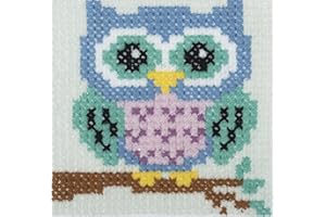 Trimits Children Learn to Cross Stitch Kits Counted Cross Stitch, Canvas Needle Thread Instructions Included, 15 x 15cm (6 x 6in), Owl