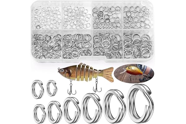 Realure 300 Delar Fiskesnäppringar, Rostfria Snäppringar Fiske 8mm 7mm 6mm 5mm 4.5mm 4mm 3.5mm 3mm Snäppringar, Dubbla Cirklar Delade Ringar, För Fisketillbehör Fiskekrokar Beten Lerhjul Fiske
