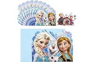 Dekewe 10 Einladungen Frozen, Elsa Einladungskarten Kindergeburtstag mit Umschlägen, Einladungskarten Geburtstag, Einladung Kindergeburtstag für Mädchen Jungen, Eisblau