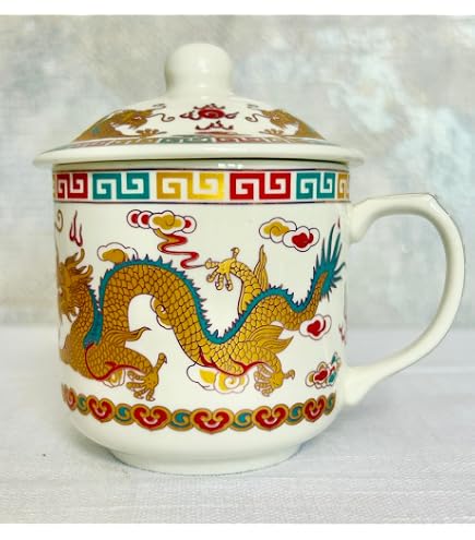 Buy Traditional Chinese Dragon Tea Mug with Lid, Ceramic, Red and