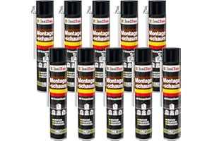 Isolbau Bauschaum B2 Montageschaum mit Aussprührohr - PU-Pistolenschaum Adapterschaum für Montage, Isolierung, Abdichtung, Innen & Außen - 10 x 750 ml