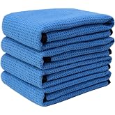 Polyte Elite Microfiber Drying Towel (40 x 61 cm, Pack of 4, Waffle, Blue)