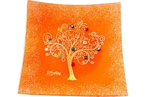 Sospiri Venezia Vaciabolsillo Plato Adorno Árbol de la Vida Cristal Murano Decorado Murrine y Hoja de Oro Idea Regalo Hecho a Mano Made Italy (19X19)