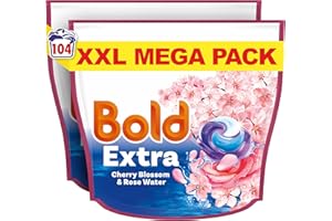 Bold EXTRA PODS® Washing Liquid Laundry Detergent Capsules 104 Washes (52 x 2), Cherry Blossom & Rose Water, Extra Stain And Odour Removal, With Built-In Lenor Softener