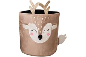 Papierdrachen Tissu Utensilo | Motif Chevreuil | Rangement pour jouets - Décoration chambre enfant | Panier à jouets - Panier en tissu velours 21 cm - Set 3