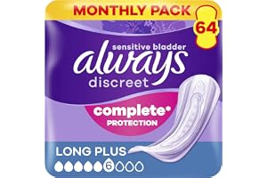 Always Discreet Long Plus Incontinence Pads 64 Pads (4 x 16 Pieces) Monthly Pack, Discreet Protection & High Absorbency, Odou