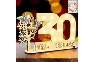 HEYCOLOR Originelle 30 Geburtstag Geschenk Mädchen & Jungen - 30 Geldgeschenk Geburtstag mit LED Lichterkette - 30 Geburtstag Deko Holz-Schild "HAPPY BIRTHDAY" Ständer & Gästebuch-Personalisierbares Geschenk