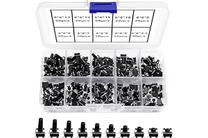 VooGenzek 200 ST Micro Momentary Tactile Push Button Switch, 6×6mm 10 Typer Taktil Tryckknappsbrytare, för Elektroniska Produkter (Flerfärgad)