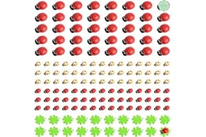 BAIYUANLI 150 Stück Holzbienen Holzmarienkäfer 20 Stück Flizkleeblätter als Glücksbringer, Selbstklebend Bienen Marienkäfer Verzierung für Geschenk Karten DIY Handwerk Party Dekoration