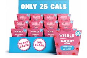 Wibble Jelly Pots, Raspberry, 12 Pack, Plant Based, 25 Cals, Low Calorie, Low Sugar, Vegan, Vegetarian, Jello