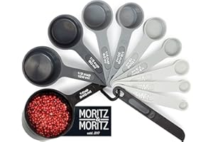 Moritz & Moritz Juego de 11 piezas de Cucharas Dosificadoras apilables - Cuchara Dosificadora, tazas dosificadoras y cucharas medidoras 1,25-240 ml/negro - 10 medidas y regla alisadora