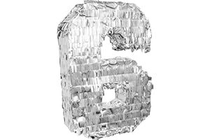 Goodtimes Pinata Zahl 6 in Silber 40cm hoch Partyspiel Zum Befüllen mit Süßigkeiten und zerschlagen Als Geschenkidee für Geburtstag Hochzeit JGA