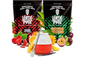 ‎VERDE MATE Verde Mate Green - Zweierpack Yerba mate | Guarana, Gojibeeren, Mango | Brasilianischer grüner Yerba mate Tee | Mild | Natürliches Koffein | 2x500g | 1kg
