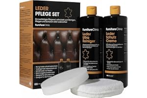 ‎FURNITURE CLINIC Furniture Clinic Lederpflege-Set 2x500ml – Premium Lederreiniger + Conditioner - Pflegecreme mit Lederduft, inkl. Schwamm & Reinigungstuch – für Couch, Sofas, Autositze, Möbel