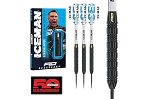 RED DRAGON Darts - Gerwyn Price Iceman Brass Edition 22g Professional Darts Set including Hardcore White and Blue Dart Flights & Iceman White Nylon Medium Shafts and Wallet