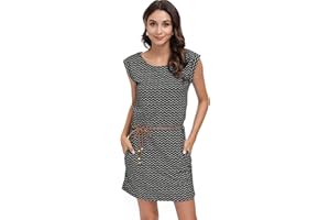 DOTIN Damen Sommerkleid Kurzarm Strandkleid Freizeitkleid Waves Tshirt Minikleid Jersey Kleid