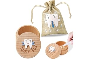 STSAIL Tooth Fairy Box 3D Carved Tooth Fairy Tooth Holder, Baby Tooth Box for Lost Tooth Wooden Tooth Keepsake Box, Tooth Holder for Kids Teeth With Tooth Fairy Bag Storage Toddler Tooth Box Gift