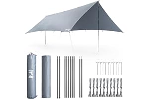 TRAIL OUTDOOR LEISURE Trail Camping Tarp Shelter with Poles (3m x 4m), Lightweight Waterproof 4000mm HH, UPF50+ UV Protection, Outdoor Hiking Hammock Rain Fly, Portable Heavy Duty Tarpaulin with Pegs, Guy-Lines & Bag
