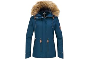 Wantdo Giacca da Sci Impermeabile Parka da Snowboard Antivento Cappotto da Montagna con Cappuccio con Pelliccia Giubbotto da Escursionismo Donna