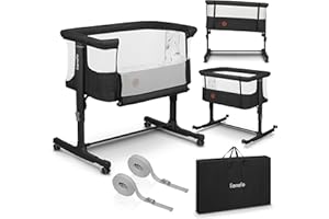 LIONELO Aurora 3 w 1 Łóżeczko Dziecięce do 9 kg, Łóżko Dostawne, Kołyska, Regulacja Wysokości oraz Kąta Nachylenia Materaca, 4 Kółka z Hamulcem Ergonomiczny Materac Torba (Grafitowy)